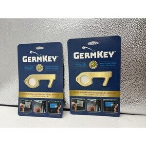 2 Pack GermKey Touchless Door Opener Antimicrobial Brass Keychain